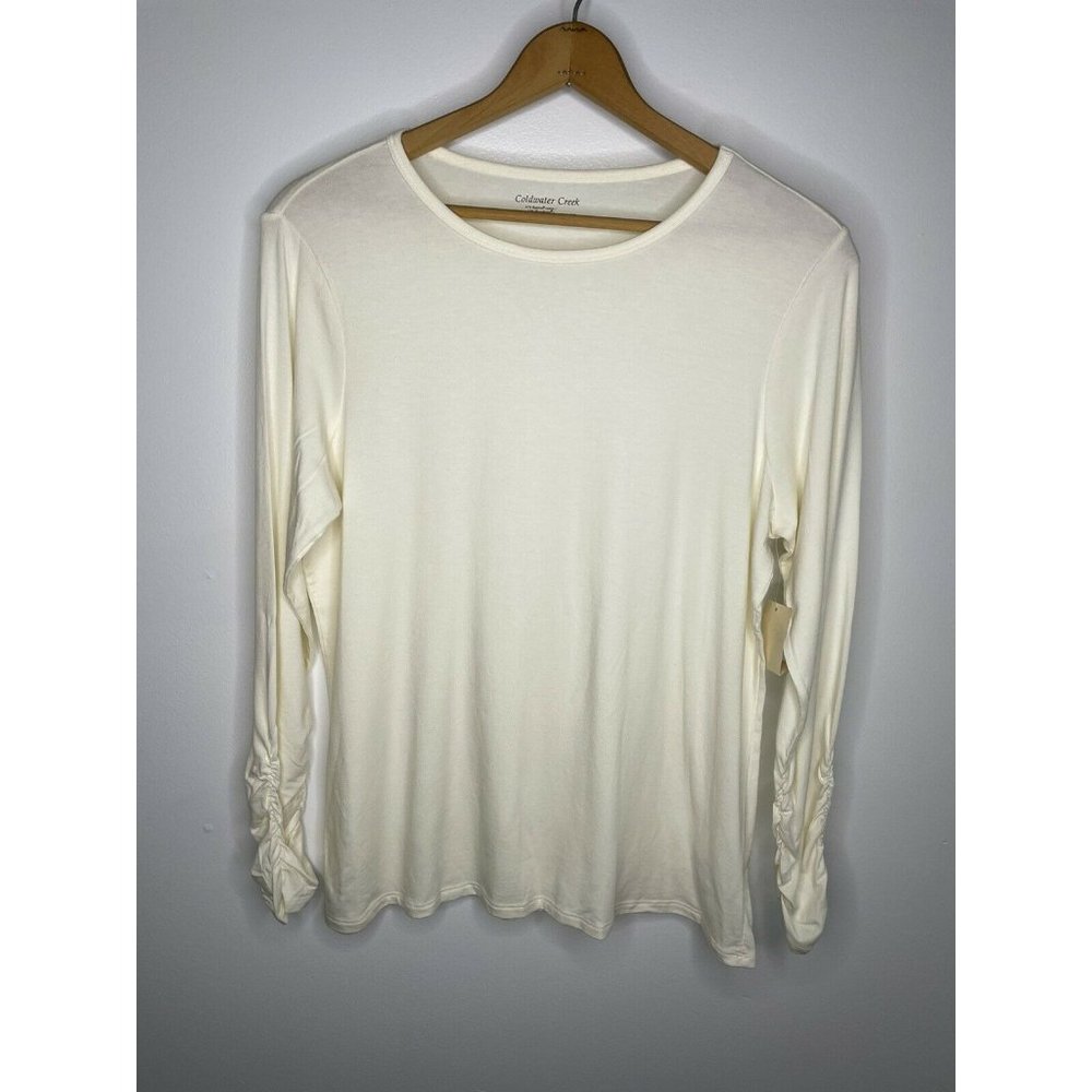 COLDWATER CREEK Ivory PrimaKnit Ruched Long Sleeve Top NWT Supima Cotton Blend